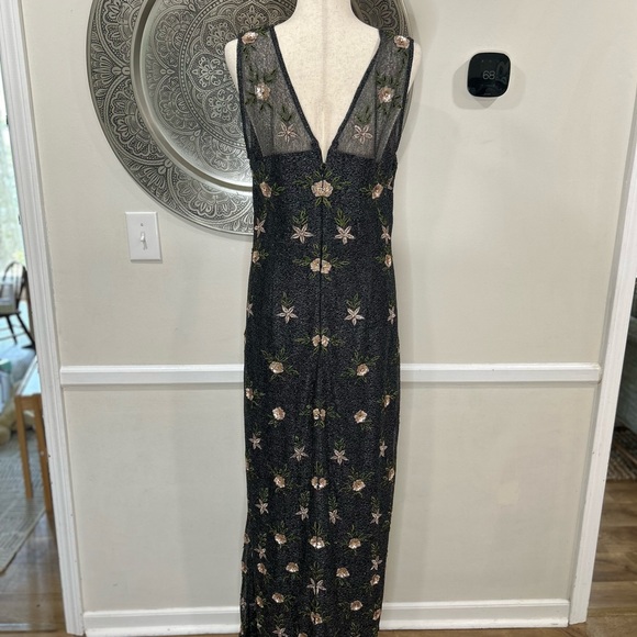Anthropologie  BHLDN black shimmer sleeveless maxi with pink flowers - size 14 - Picture 9 of 12